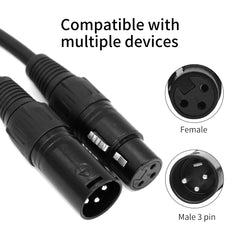 5M XLR Cable Black, Professional 3 pin DMX Cable durable